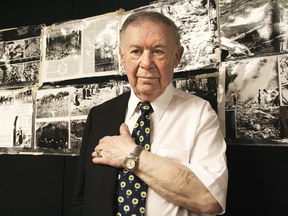 In this 2011 photo, Holocaust survivor Philip Riteman shows his prisoner number — 98,706 — when he laboured at Nazi concentration camps.