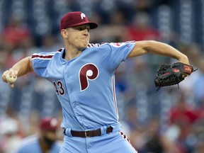 Philadelphia Phillies starting pitcher Nick Pivetta throws during the first inning of the team's baseball game against the Miami Marlins, Thursday, Aug. 2, 2018, in Philadelphia.