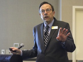 In this July 26, 2018 photo, Jerry Cox, the head of the Family Council Action Committee, speaks to a group of pastors at a breakfast meeting in Little Rock, Arkansas. Cox spoke about a proposed "tort reform" measure appearing on Arkansas' ballot in November. Cox's group is rallying churches against the proposal, which would impose new limits on damages awarded in lawsuits.