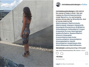 An Instagram post, since deleted, shows a model during a fashion shoot Sunday at the National Holocaust Monument in Ottawa.