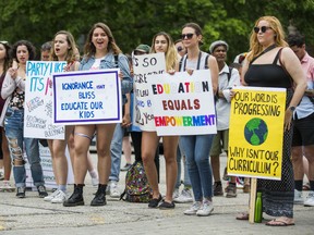 A rally in support of keeping the updated 2015 sex ed curriculum in Ontario schools was held in front of Queen's Park in Toronto, Ont.  on Saturday July 21, 2018.