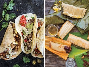 Tacos, left, and tamales