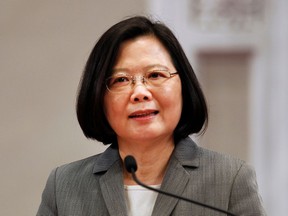 FILE - In this April 11, 2018 file photo, Taiwan's President Tsai Ing-wen attends a news conference in Taipei, Taiwan. When Taiwanese President Tsai Ing-wen departs Sunday, Aug. 12, 2018, for Latin America, she'll be traveling to a region she's already visited three times in two years. As Tsai crosses the halfway mark of her first four-year term, an eight-day swing through Paraguay and Belize is a reflection of how Taiwan's diplomatic isolation has worsened in the midst of a suffocating Chinese pressure campaign.