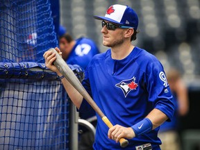Toronto Blue Jays catcher Danny Jansen is shown at batting practice before his MLB debut against the Kansas City Royals on Aug. 13.