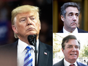 U.S. President Donald Trump, his former personal lawyer Michael Cohen, top right, and Trump's ex-campaign chairman Paul Manafort.