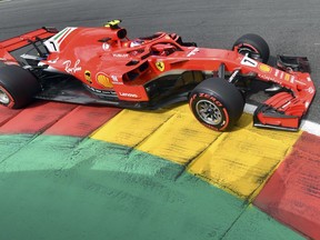 Ferrari driver Kimi Raikkonen of Finland steers his car during a practice session ahead of the Belgian Formula One Grand Prix in Spa-Francorchamps, Belgium, Saturday, Aug. 25, 2018. The Belgian Formula One Grand Prix will take place on Sunday, Aug. 26, 2018.