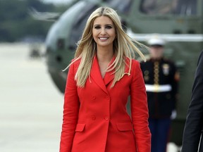 In this July 31, 2018, photo, Ivanka Trump, the daughter of President Donald Trump walks o board Air Force One with President Donald Trump for a trip to Tampa, Fla., to attend a campaign rally at Andrews Air Force Base, Md. Ivanka Trump plans to promote worker training in Illinois this week. She will participate in a round-table discussion Wednesday, Aug. 8, at Lewis and Clark Community College in Godfrey, her second recent visit to the region.