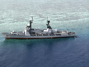 In this photo provided by the Armed Forces of the Philippines, the Philippine Navy ship BRP Gregorio del Pilar is seen after it ran aground during a routine patrol Wednesday, Aug. 29, 2018, in the vicinity of Half Moon Shoal, which is called Hasa Hasa in the Philippines, off the disputed Spratlys Group of islands in the South China Sea the military said. Two officials say Friday, Aug. 31, 2018, the Philippines has notified China about a Philippine navy frigate that ran aground in the South China Sea to avoid any misunderstanding because the incident happened near a hotly disputed region. The barren shoal is on the eastern edge of the disputed Spratly archipelago. (Armed Forces of the Philippines via AP)