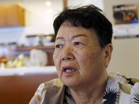 Eiko Kawasaki, a Korean born in Japan, speaks during an interview in Tokyo Friday, Aug. 24, 2018. Kawasaki was born in Japan and lived 43 years in North Korea before defecting. She has not seen her children, still in North Korea, for years. Kawasaki and four other defectors filed a lawsuit against North Korea's government this week in Tokyo District Court, demanding 500 million yen, or about $5 million, in damages for human rights violations.