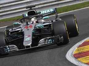 Mercedes driver Lewis Hamilton of Britain steers his car during the first practice session ahead of the Belgian Formula One Grand Prix in Spa-Francorchamps, Belgium, Friday, Aug. 24, 2018.
