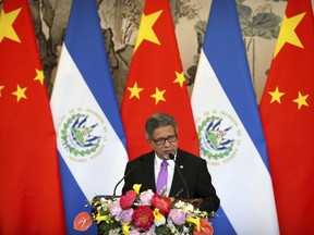 El Salvador's Foreign Minister Carlos Castaneda speaks during a signing ceremony to mark the establishment of diplomatic relations between El Salvador and China at the Diaoyutai State Guesthouse in Beijing Tuesday, Aug. 21, 2018. Taiwan broke off diplomatic ties with El Salvador on Tuesday as the Central American country defected to rival Beijing in the latest blow to the self-ruled island China has been trying to isolate on the global stage.