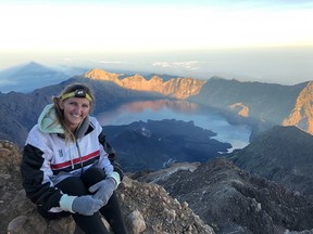Mackenzie Irwin on the summit of Mount Rinjani in Lombok, Indonesia, just moments before the island was hit with a 6.4 magnitude earthquake on July 29, 2018.
