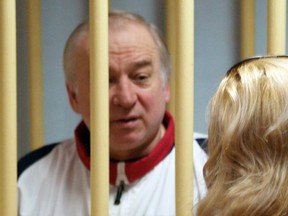 In this file photo taken on Aug. 9, 2006, former Russian military intelligence colonel Sergei Skripal attends a hearing at the Moscow District Military Court.