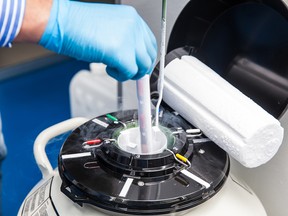 A liquid nitrogen cryogenic tank at a life sciences laboratory
