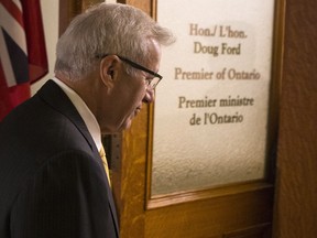 Ontario's Finance Minister Vic Fedeli arrives for a meeting with Ontario Premier Doug Ford and members of cabinet, August 30, 2018.