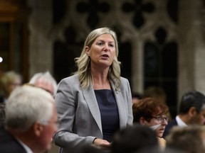 Ontario MP Leona Alleslev asks a question during question period in the House of Commons on Parliament Hill in Ottawa on Monday, Sept. 17, 2018.