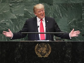 U.S. President Donald Trump addresses the 73rd session of the United Nations General Assembly on September 25, 2018 in New York City.