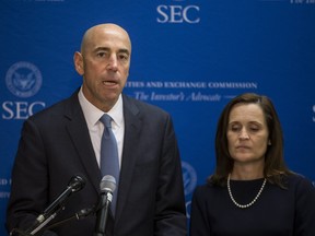 U.S. Securities and Exchange Commission Co-Director of Enforcement Steven Peiken speaks during a news conference announcing their decision to sue Tesla CEO Elon Musk at the U.S. Securities and Exchange Commission September 27, 2018 in Washington, DC.