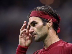 Roger Federer looks on during his fourth-round match against John Millman at the U.S. Open on Sept. 3.