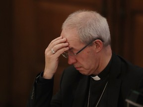 The Archbishop of Canterbury Justin Welby waits to address the General Synod in Assembly Hall on February 13, 2017 in London, England.