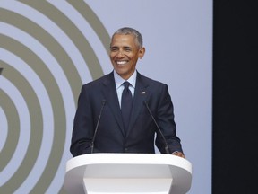Former US President Barack Obama speaks during the 2018 Nelson Mandela Annual Lecture at the Wanderers cricket stadium in Johannesburg on July 17, 2018.