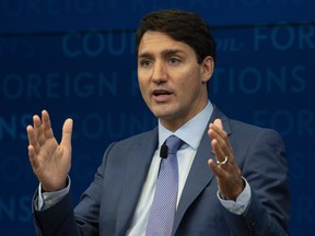 Canadian Prime Minister Justin Trudeau participates in a discussion at the Council on Foreign Relations in New York, Tuesday, Sept. 25, 2018.