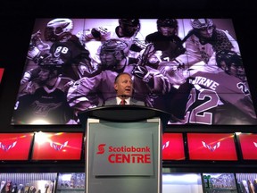 Nick Sakiewicz, commissioner of the National Lacrosse League, speaks at a press conference in Halifax on Thursday, Sept. 13, 2018. The National Lacrosse League is coming to Halifax. The NLL announced on Thursday morning that the Rochester Knighthawks will be relocating to Halifax, becoming the league's fifth Canadian franchise.