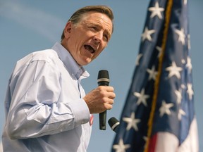 Rep. Paul Gosar, R-Ariz., speaks during a bus tour stop in Paulden, Ariz., on Aug. 24. MUST CREDIT: Bloomberg photo by Caitlin O'Hara