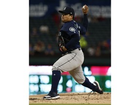 Seattle Mariners starting pitcher Erasmo Ramirez delivers against the Texas Rangers during the first inning of a baseball game Friday, Sept. 21, 2018, in Arlington, Texas.