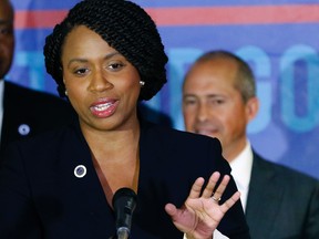 Ayanna Pressley, who won the 7th Congressional District Democratic primary on Sept. 4, 2018, speaks at a Massachusetts Democratic Party unity event on Sept. 5, 2018, in Boston.