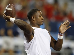 Arizona quarterback Khalil Tate warms up before an NCAA college football game against Southern Utah, Saturday, Sept. 15, 2018, in Tucson, Ariz.