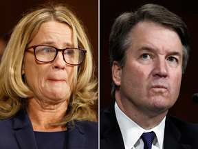 Christine Blasey Ford and Supreme Court nominee Brett Kavanaugh at a  Senate Judiciary Committee on Sept. 27, 2018.