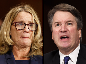 Christine Blasey Ford and Supreme Court nominee Brett Kavanaugh at a  Senate Judiciary Committee on Sept. 27, 2018.