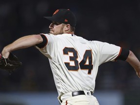 San Francisco Giants pitcher Chris Stratton works against the San Diego Padres during the first inning of a baseball game Tuesday, Sept. 25, 2018, in San Francisco.