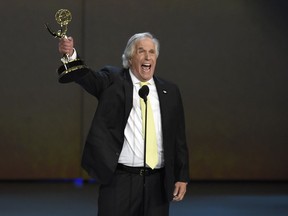 Henry Winkler accepts the award for outstanding supporting actor in a comedy series for "Barry" at the 70th Primetime Emmy Awards on Monday, Sept. 17, 2018, at the Microsoft Theater in Los Angeles.