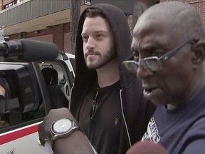 In this image made from a Sunday, Sept. 23, 2018, video by KTRK-TV, Cody Wilson walks out of the Harris County Jail in Houston. Wilson, the owner of a Texas company that sells plans to make untraceable 3-D printed guns, is free on bond after being accused by authorities of having sex with an underage girl. (KTRK-TV via AP)