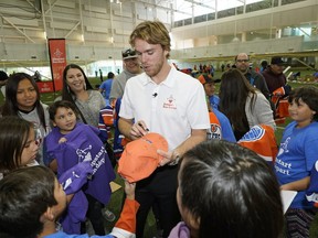 Connor McDavid signed autographs and participated in the Jumpstart Games with 300 children at Commonwealth Stadium Recreation Centre on Tuesday September 11, 2018.