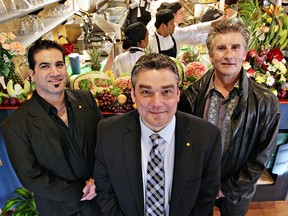 Omar Najjar, Nicholas Tsouflidis and Mike Perkovic stand in front of the cooking area of Cora restaurant at 12520 - 137 Ave. in Edmonton AB, October 18, 2010.