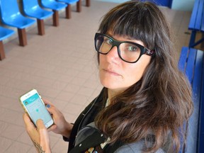 Chief operating officer Oona Krieg of Brave Technology shows an app the co-operative is developing, along with three other digital tools, in an effort to prevent overdoses in this undated handout photo. A Vancouver technology co-operative is gaining recognition for developing a mobile app and three other digital monitoring tools aimed at preventing overdoses. Brave Technology is the only Canadian participant among 12 companies awarded $200,000 in the Ohio Opioid Technology Challenge, and they are all now vying for a $1-million grant to come up with technical solutions to address the overdose crisis.THE CANADIAN PRESS/HO, Brave Technology *MANDATORY CREDIT*