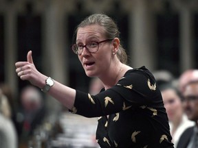 Minister of Democratic Institutions Karina Gould rises during Question Period in the House of Commons on Parliament Hill in Ottawa on Friday, May 25, 2018. The Trudeau government has been quietly working on a new body to organize leaders' debates in federal elections, and plans to have it in place by next year's vote.