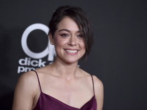 Tatiana Maslany arrives at the Hollywood Film Awards at the Beverly Hilton hotel on Sunday, Nov. 5, 2017, in Beverly Hills, Calif. Canadian star Tatiana Maslany is set to make her Broadway debut in a play with Bryan Cranston. Producers say the two will share the stage in Lee Hall's media satire "Network," which is set to begin performances at the Belasco Theatre on Nov. 10.