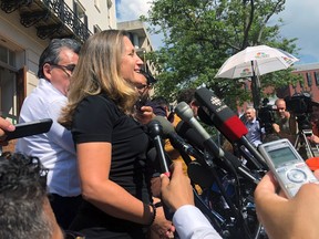 Canada's Foreign Affairs Minister Chrystia Freeland arrives to the United States Trade Representative building for a new round of trade talks on Wednesday Sept. 5, 2018 in Washington.