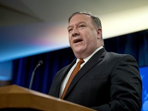 Top U.S. diplomat Mike Pompeo said Sunday that economic sanctions on North Korea won't be reduced until it completes "denuclearization" after leader Kim Jong Un offered to close the North's main nuclear site in exchange for U.S. concessions.