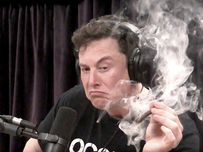 Elon Musk smokes weed on "The Joe Rogan Experience."