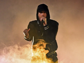 Eminem performs onstage during the 2018 iHeartRadio Music Awards in March.
