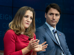 Foreign Affairs Minister Chrystia Freeland with Prime Minister Justin Trudeau in New York, Sept. 25, 2018.