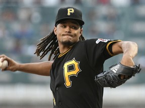 Pittsburgh Pirates' Chris Archer pitches against the Atlanta Braves during the first inning of a baseball game Saturday, Sept. 1, 2018, in Atlanta.
