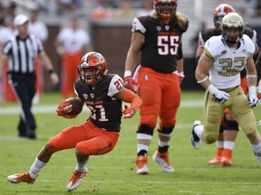Bowling Green wide receiver Scott Miller (21) runs against Georgia Tech during the first half of an NCAA football game, Saturday, Sept. 29, 2018, in Atlanta.
