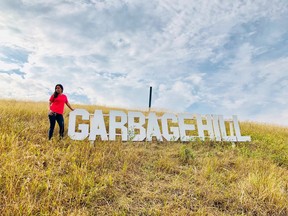 Someone erected a sign on garbage hill, which has gained attention on social media and among city politicians.