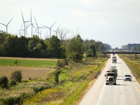 New wind turbine projects will be affected by the Ontario Liberal government canceling their green energy act to save money. Photograph taken on Tuesday September 27, 2016 near Strathroy, Ontario west of London.